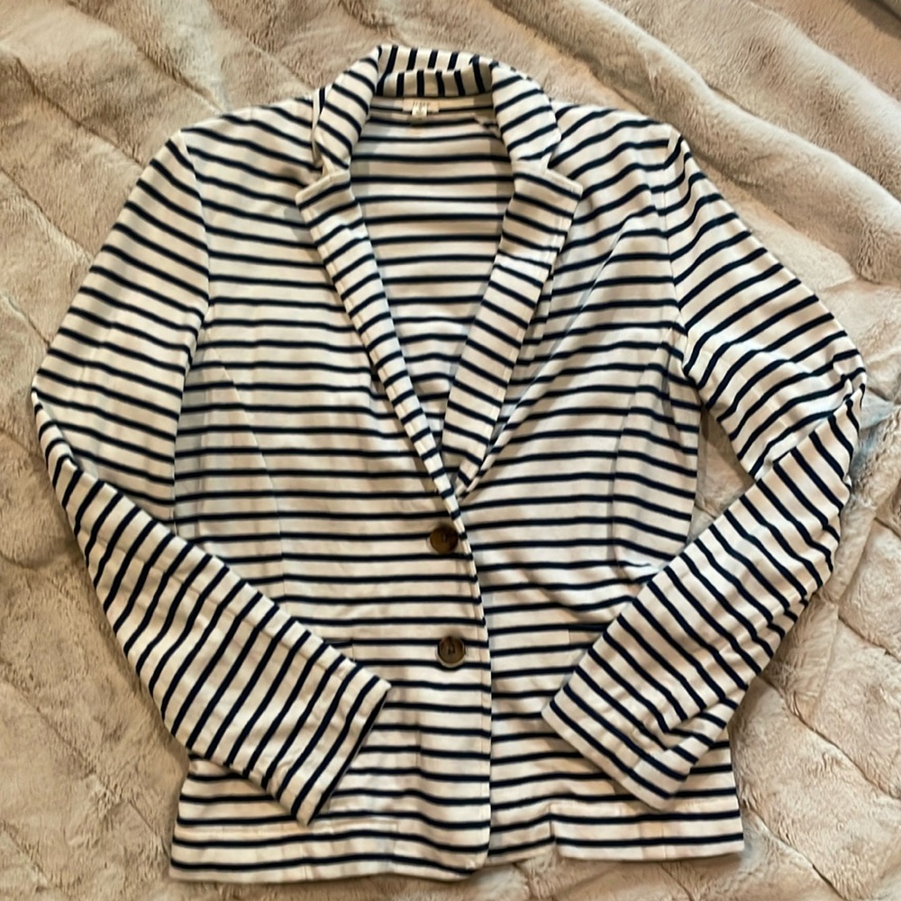 Small, J Crew Blazer. Blue and cream striped